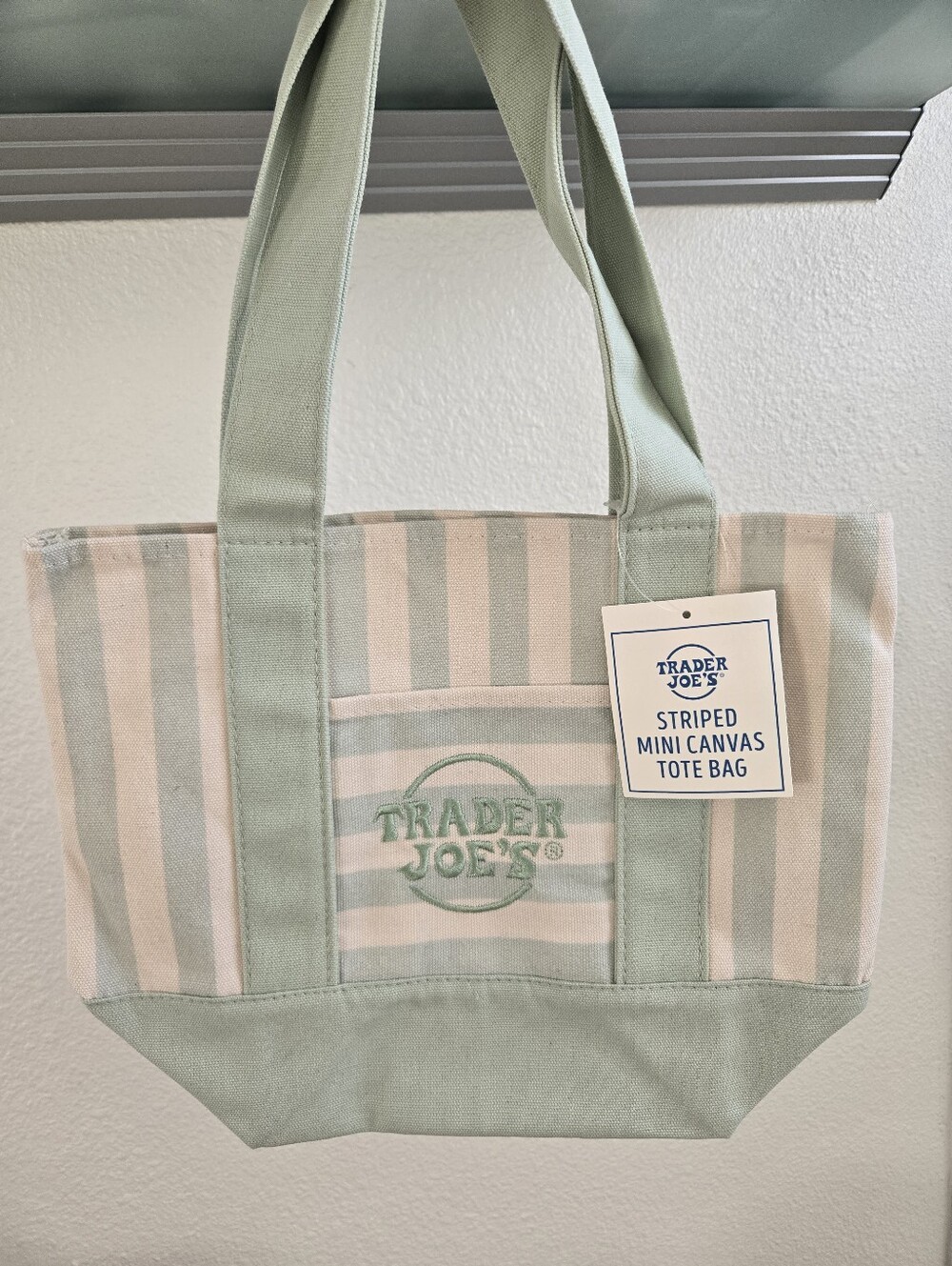 Trader Joe's Striped Mini Canvas Tote Bag - Seafoam Green